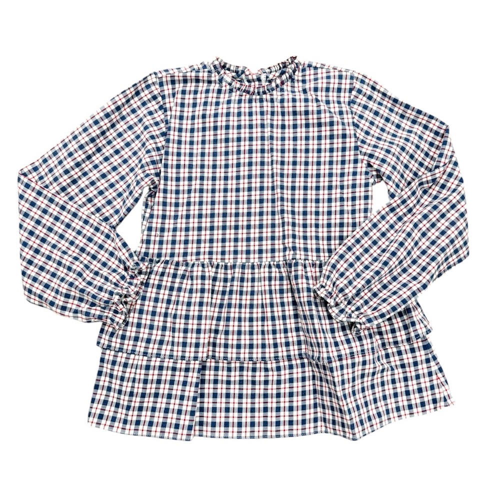 James and Lottie Red Blue Check Tiered Blouse